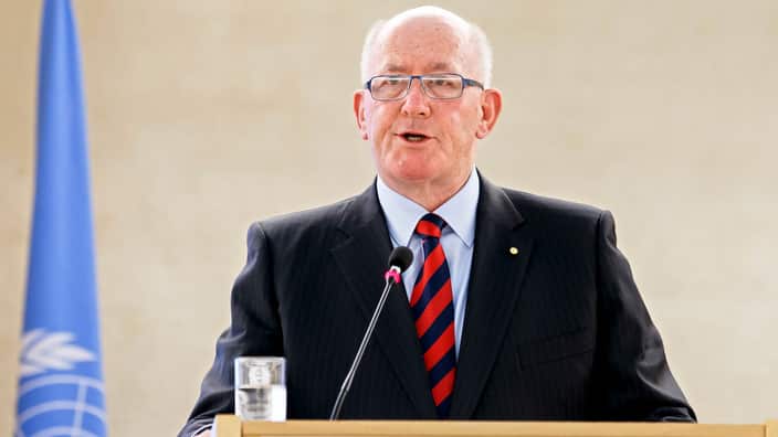 Australian Governor-General Sir Peter Cosgrove addresses the opening of the High-Level Segment of the 37th session of the Human Rights Council