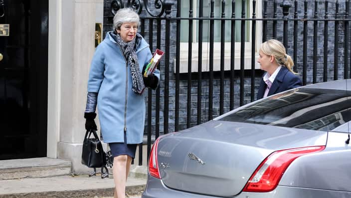 Prime Minister Theresa May leaving 10 Downing Street for the House of Commons