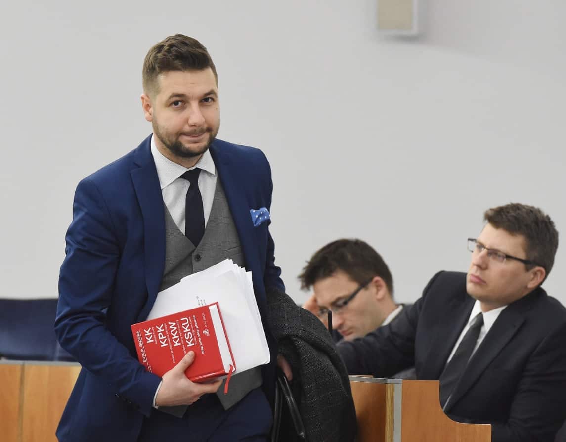 Deputy Minister of Justice Patryk Jaki (L) during the night debate in the Polish Senate in Warsaw, Poland, early 01 February 2018.