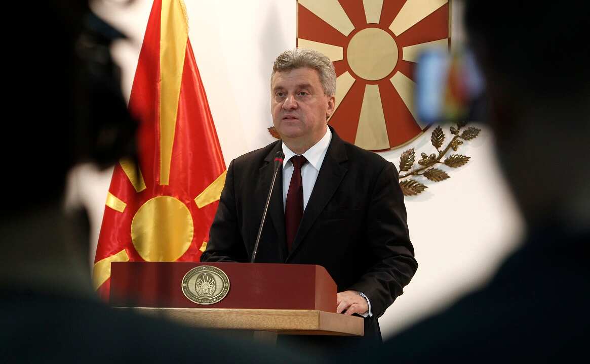 Macedonian President George Ivanov addresses to the media.