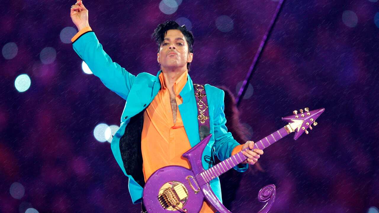 Prince performs during the halftime show at the Super Bowl XLI football game in Miami in 2007.