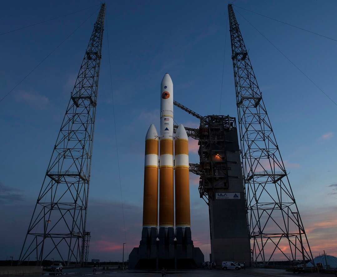 The rocket with the Parker Solar Probe moments before a problem caused the launch to be delayed. 
