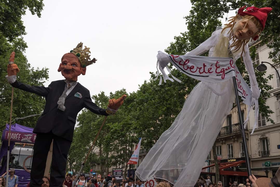 The protest was organised by France Insoumise (FI) and joined by some sixty associations including trade unions and left-wing political parties.