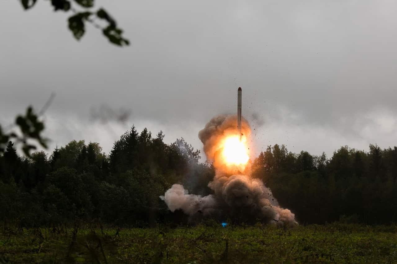 A Russian Iskander -M  tactical missile during recent military exercises near St. Petersburg.