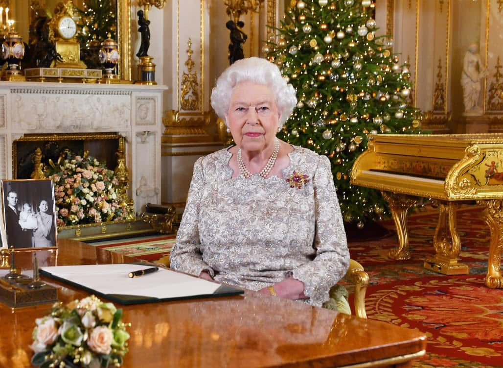 Queen Elizabeth II after she recorded her annual Christmas Day message, in the White Drawing Room of Buckingham Palace in central London (AAP)