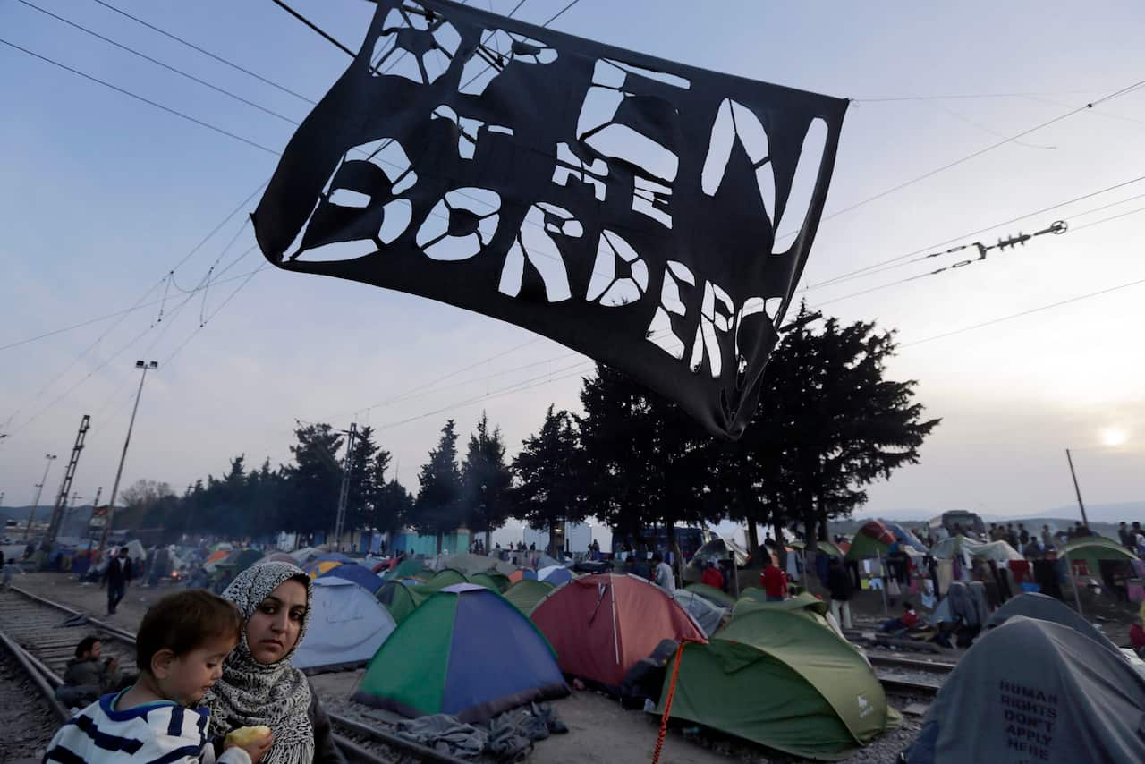A Greek refugee camp. Human rights advocates are urging New Zealand lawmakers to drop restrictions on Middle Eastern and African refugees.