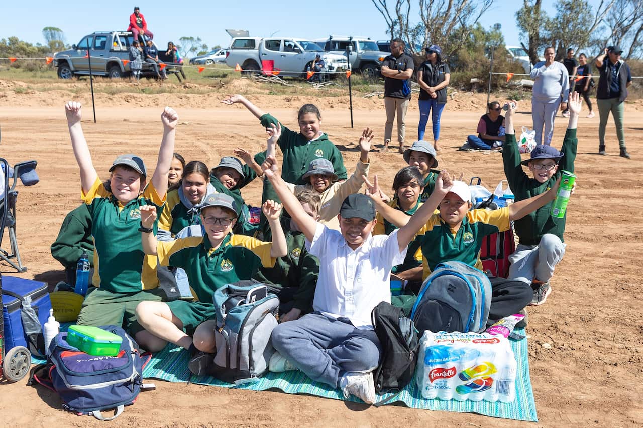 Crossway Lutheran School students wait for the sub-orbital rocket launch at the Southern Launch Koonibba Rocket Range near Ceduna, South Australia.  