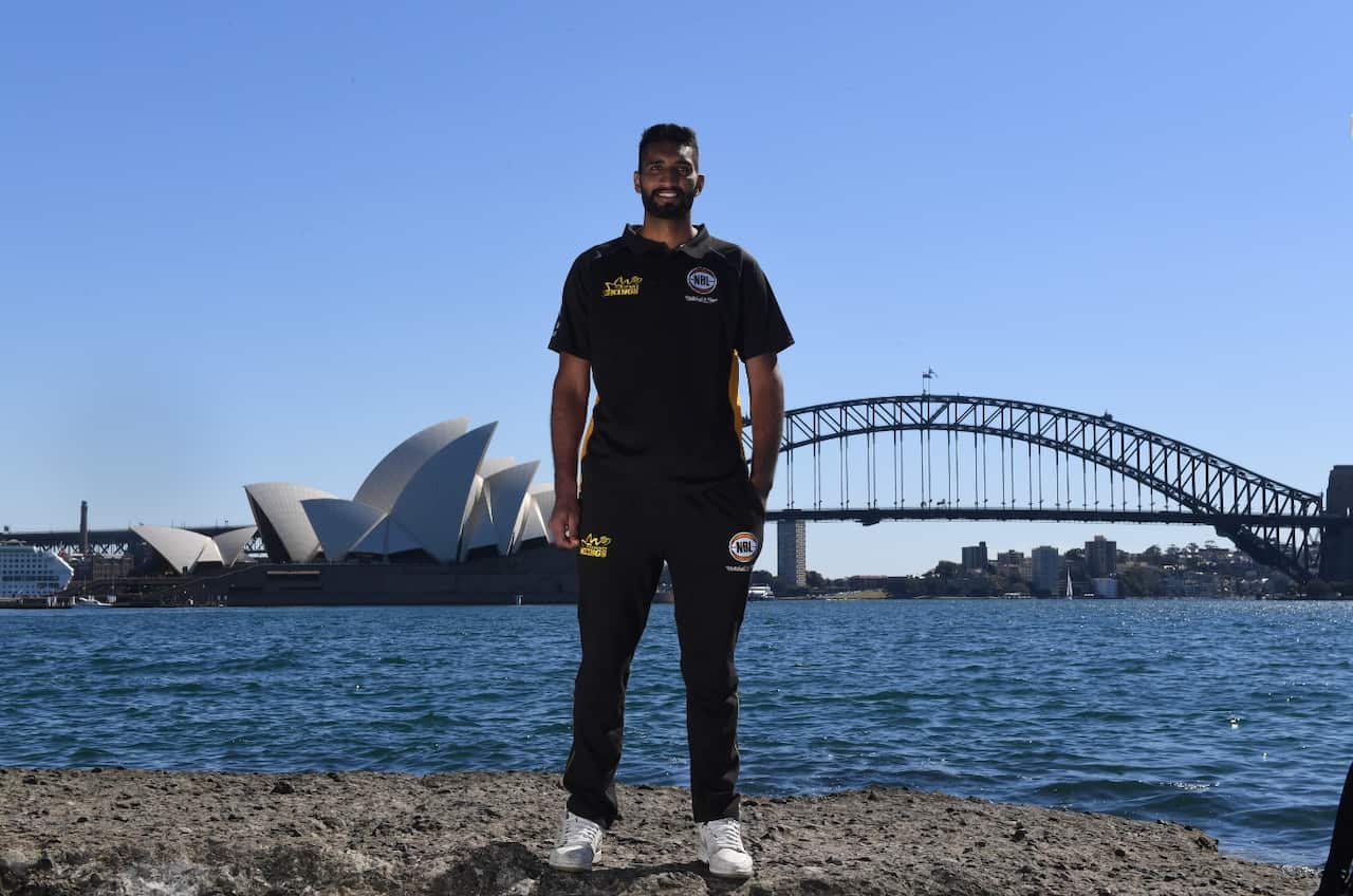 Sydney Kings National Basketball League signing Amritpal Singh poses for photographs 