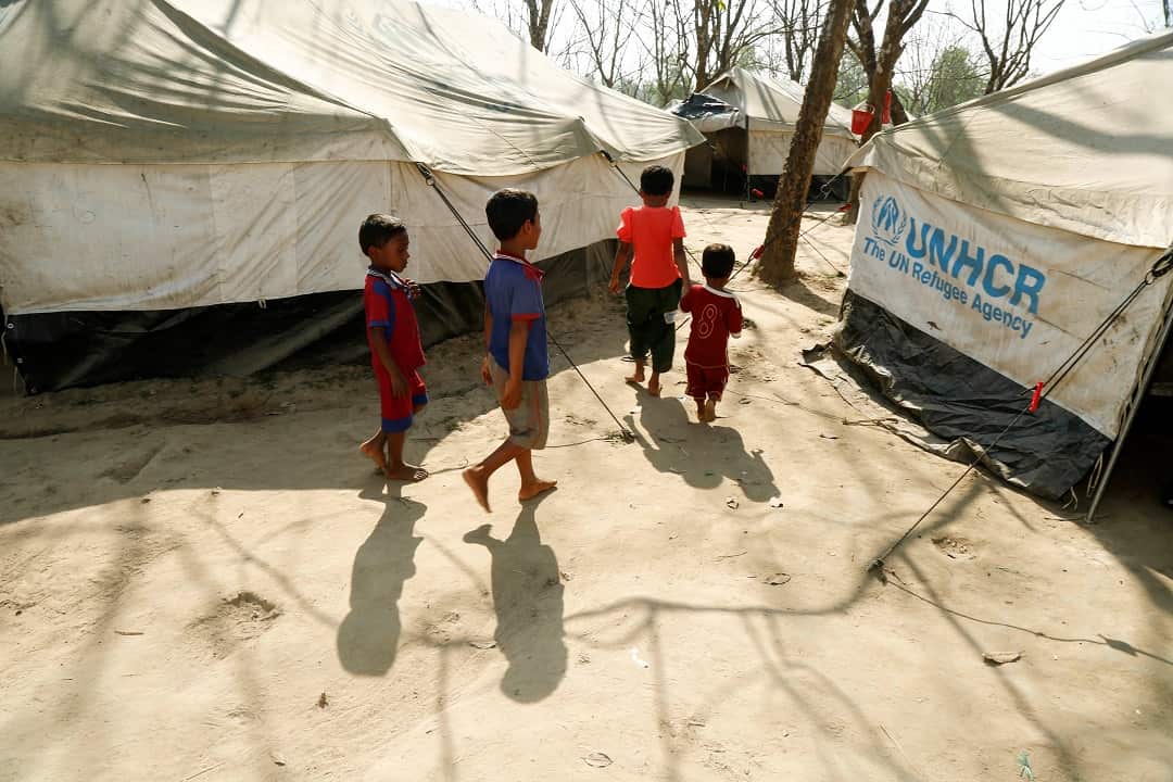 Newly arrived Rohingya children at the UNHCR transit point at Ghumdum in UKhiya, Cox's Bazar.