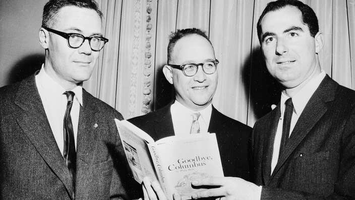 The three winners of the 1960 National Book Award, Robert Lowell, from left, Richard Ellmann and Philip Roth.
