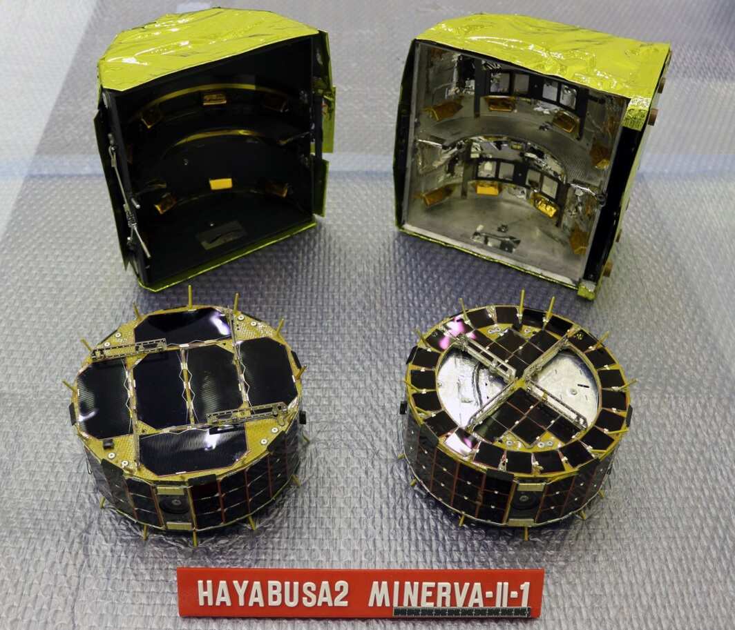 An undated handout photo made available by the Japan Aerospace Exploration Agency (JAXA) on 21 September 2018 shows the small rovers