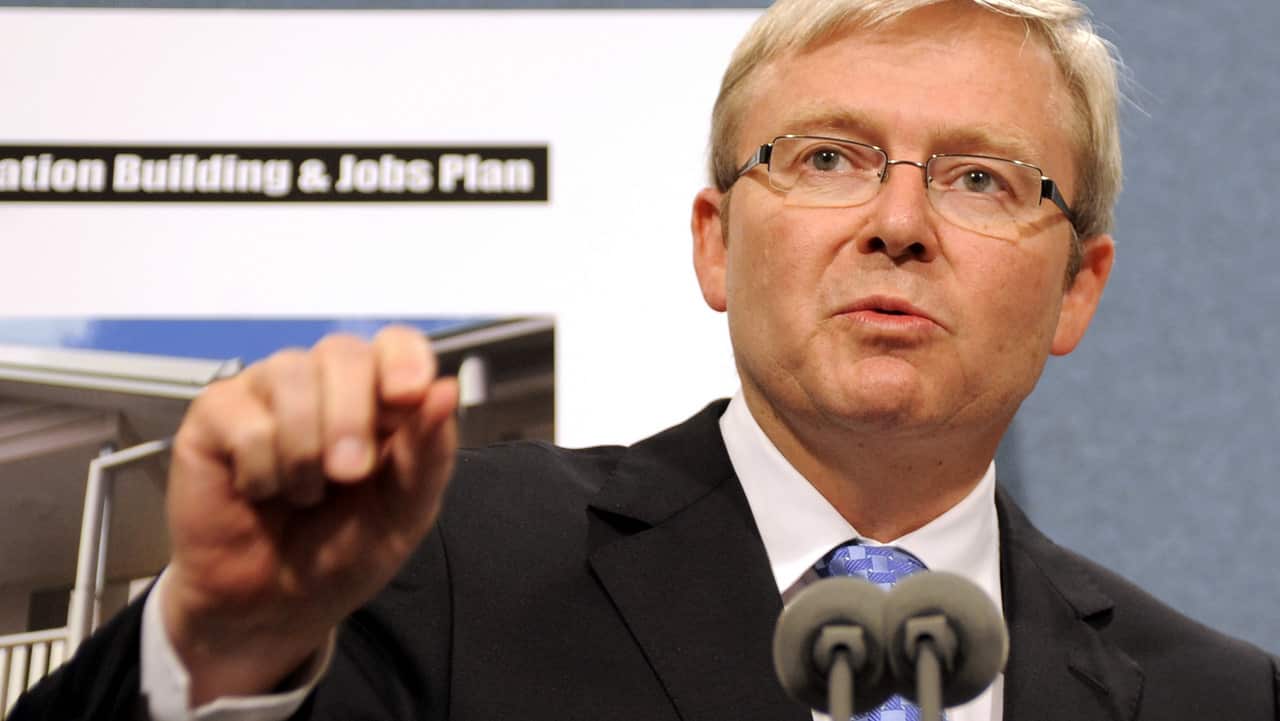 Kevin Rudd speaking about the government's $42 billion stimulus package on February 6, 2009.