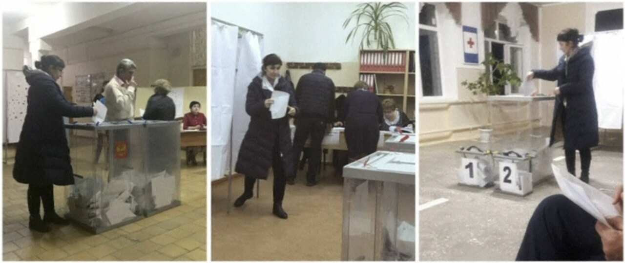 A voter casting a ballot at a polling station and then posting another ballot at a different polling station.