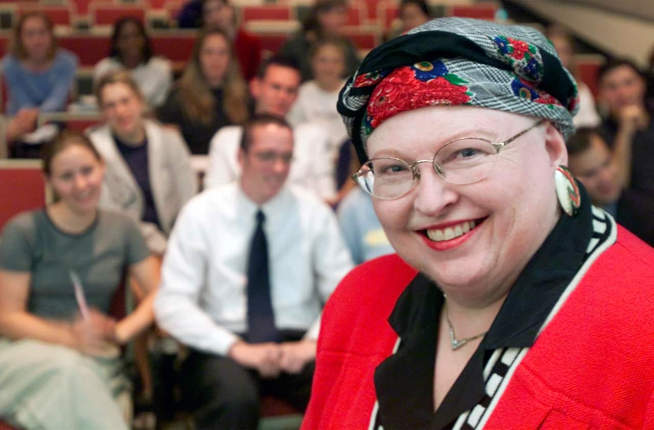 Sarah Weddington with her students at the University of Texas on 25 October 2021.