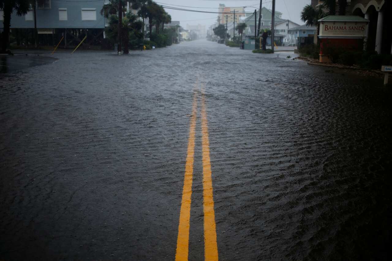 A street flooded by rains from Hurricane Florence in Myrtle Beach, S.C.