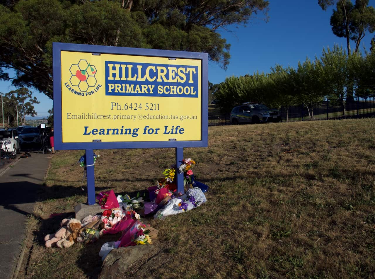 Floral tributes at Hillcrest Primary School.