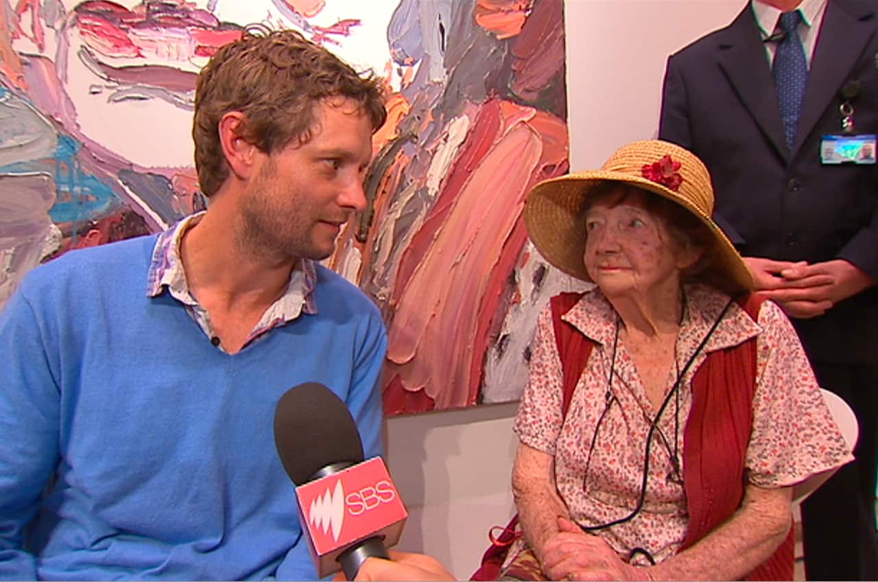 Ben Quilty with mentor Margaret Olley after winning the 2011 Archibald Prize.