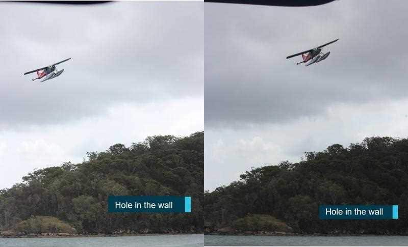 A handout photo showing photographs provided by a witness of the de Havilland Canada DHC-2 Beaver aircraft, which plunged into the water on the Central Coast.