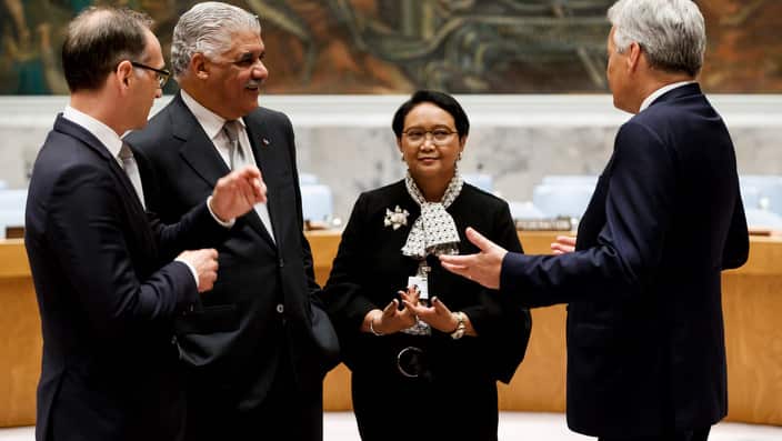 Left to right: The foreign ministers from Germany, the Dominican Republic, Indonesiaa and Belgium.