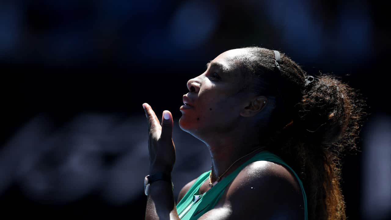 Serena Williams of the United States reacts during the match against Karolina Pliskova of the Czech Republic.