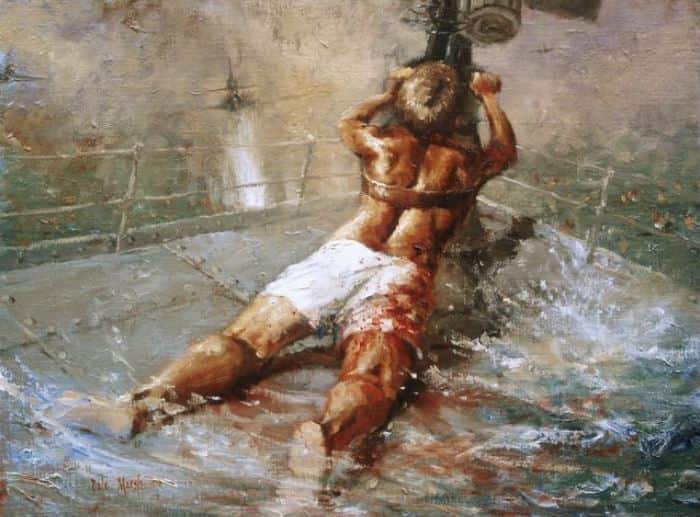 Dale Marsh's painting of Teddy Sheean is on display at the Australian War Memorial.