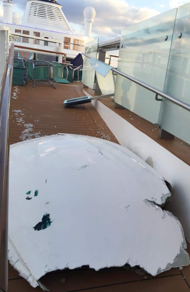 This image made available from Flavio Cadegiani shows damage to the ship.
