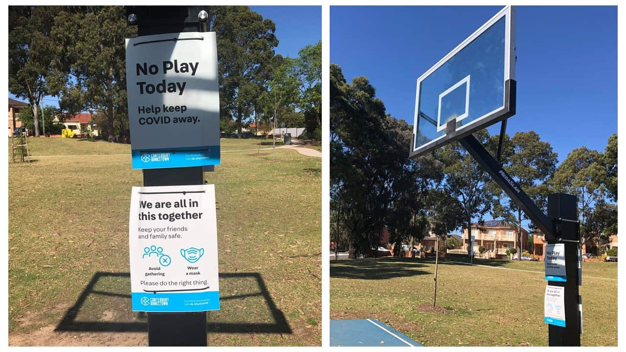 Basketball hoops removed at Northcote Park in the south-western Sydney suburb of Greenacre.