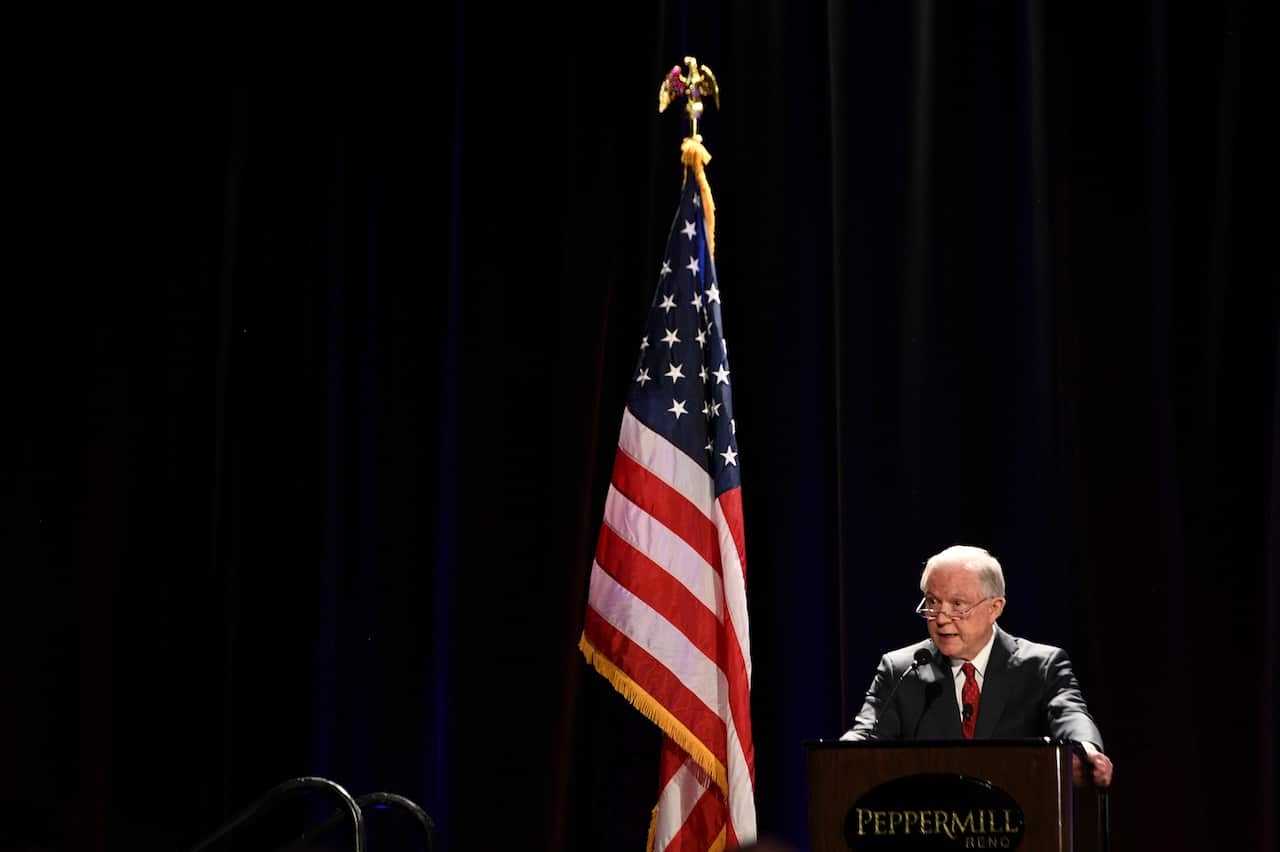 Attorney General Jeff Sessions addresses a crowd at the National Association of School Resource Officers' School Safety and Policing Conference. 