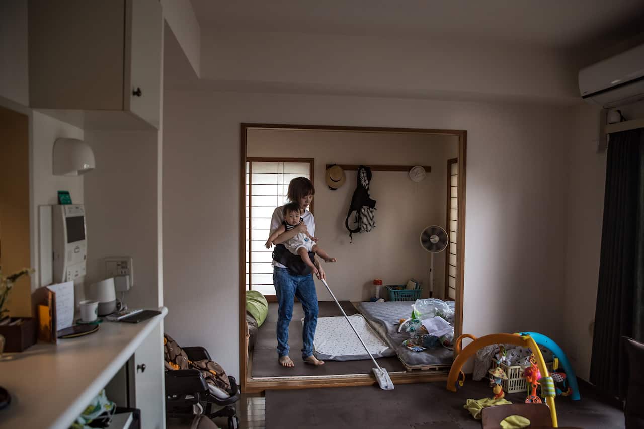 Yukako Sato, who hopes to get a nursery placement next spring for her daughter Yuri so she will be able to return to work, in Tokyo.