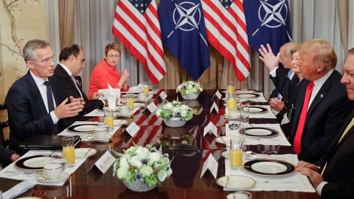 US President Donald Trump and NATO Secretary General Jens Stoltenberg at their bilateral breakfast.