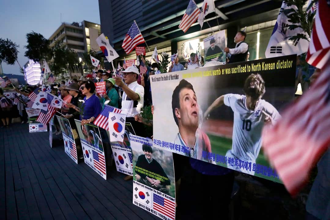 June 23, 2017: South Koreans staged a memorial rally for late American student Otto Warmbier near the US Embassy in Seoul, South Korea.