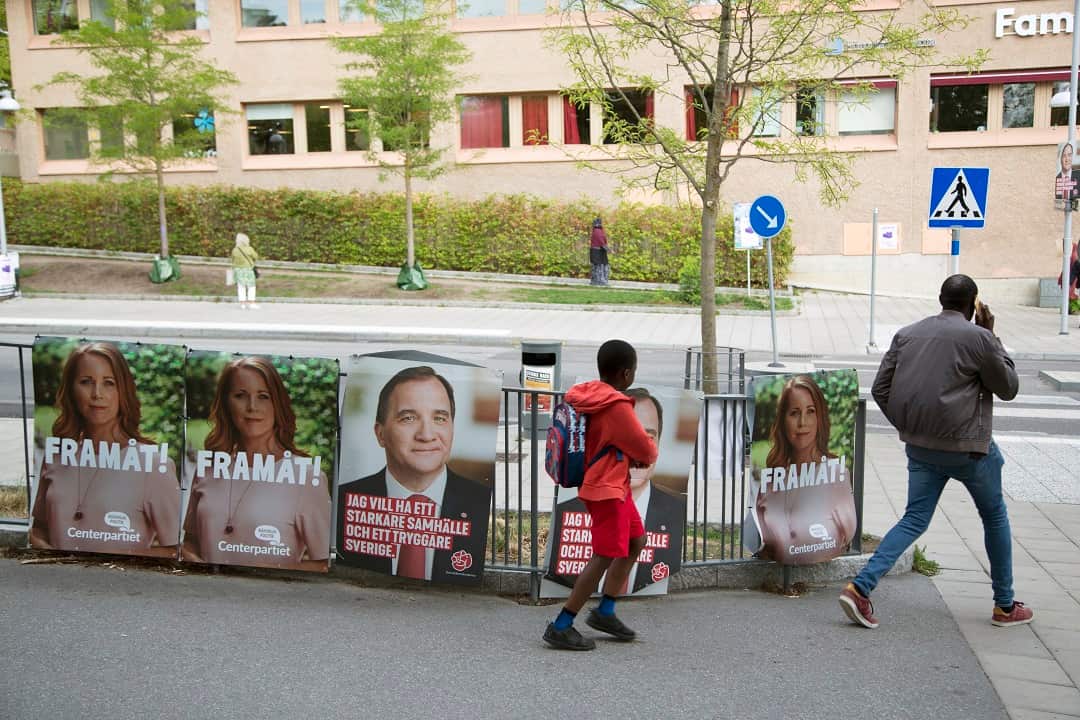 Election campaign posters in Rinkeby, a heavily immigrant district of northwest Stockholm, on Aug. 30, 2018.
