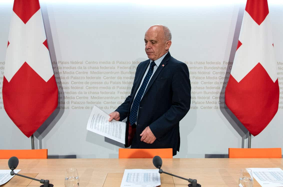 Swiss Federal President Ueli Maurer speaks to the press in Bern, Switzerland, 19 May 2019, after Switzerland voted on the adoption of the EU gun laws and policies (AAP)