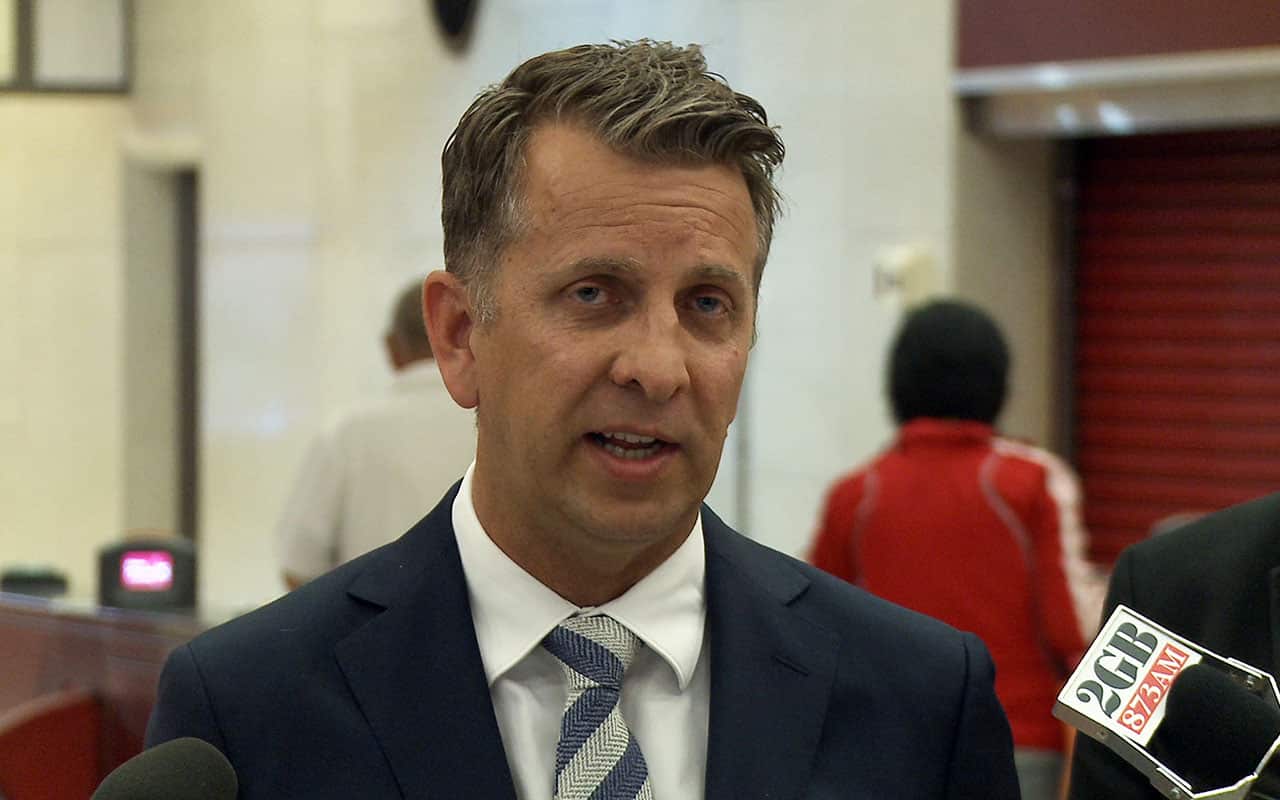 NSW Transport Minister Andrew Constance speaks to the media at Martin Place train station in Sydney, Wednesday, January 10, 2018.