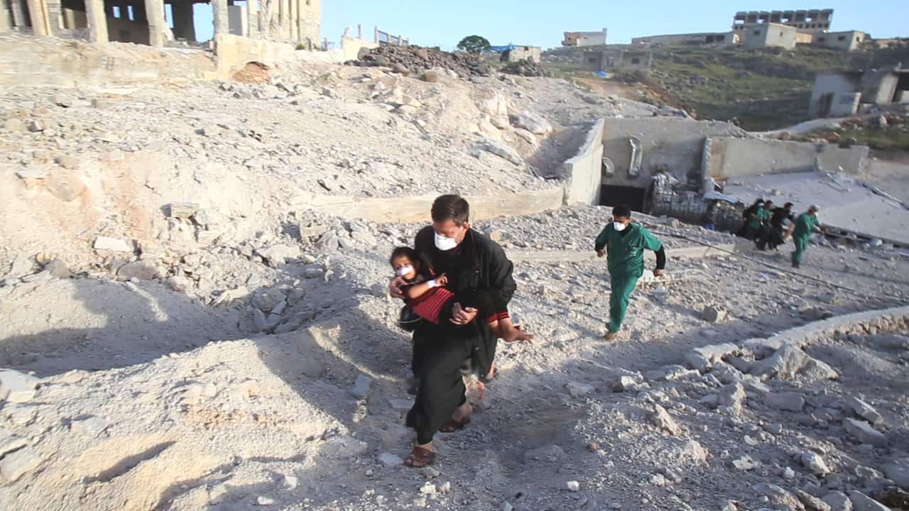 The scene outside a bombed hospital in Syria.