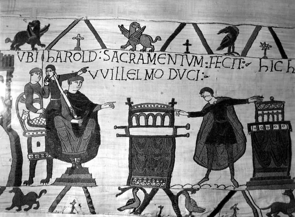 The artwork, from around 1077, depicts the Battle of Hastings.