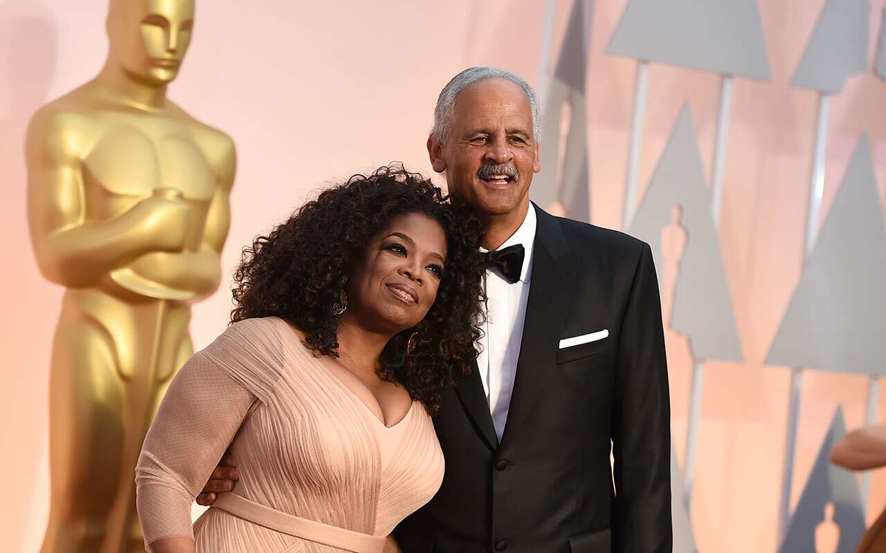 Oprah Winfrey, left, and Stedman Graham arrive at the Oscars on Sunday, Feb. 22, 2015, at the Dolby Theatre in Los Angeles.