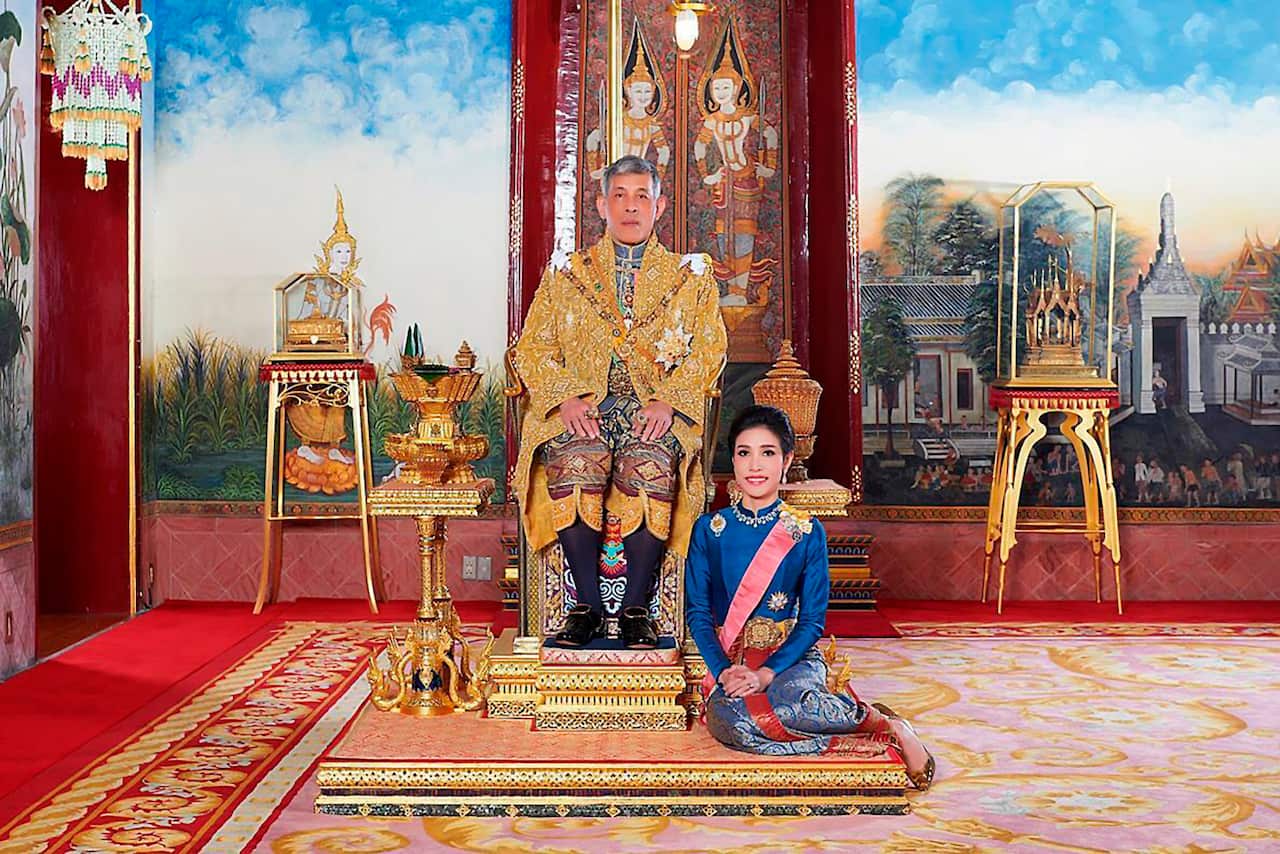 King Maha Vajiralongkorn with his then-royal noble consort Sineenatra Wongvajirabhakdi in a photo from earlier this year.  