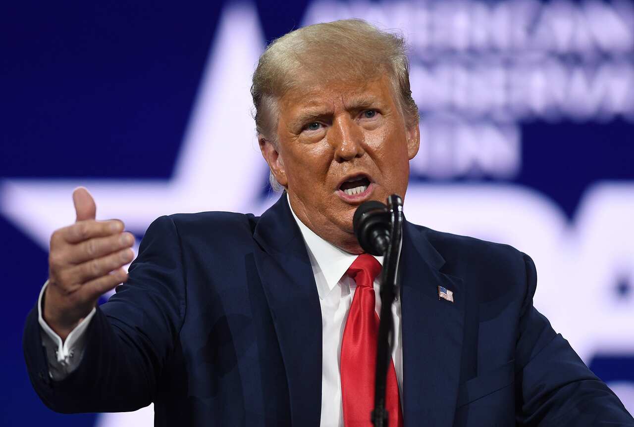 Former President Donald Trump addresses attendees at the 2021 Conservative Political Action Conference (CPAC).
