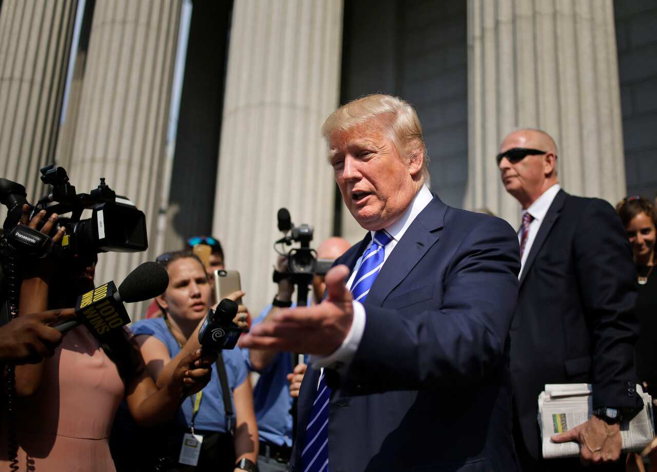 Republican presidential candidate Donald Trump leaves jury duty