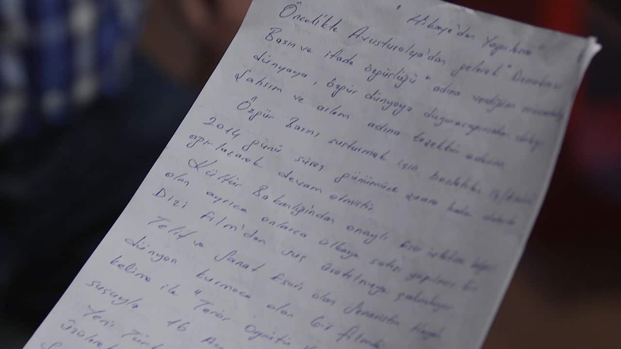 This is the handwritten response from Hidayet Karaca to Geoff's questions, which is translated into English on this page.