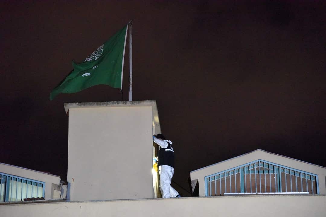 October 15, 2018: Turkish police authorities enter the Saudi General Consulate in Istanbul.
