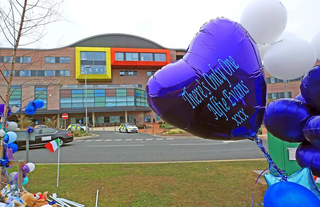 Balloons left outside Liverpool's Alder Hey Children's Hospital.