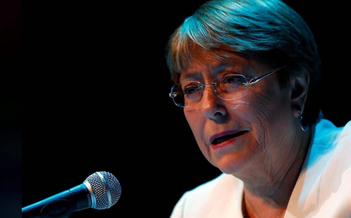 UN High Commissioner for Human Rights Michelle Bachelet holds a news conference at Centro Cultural Espana in Mexico City.
