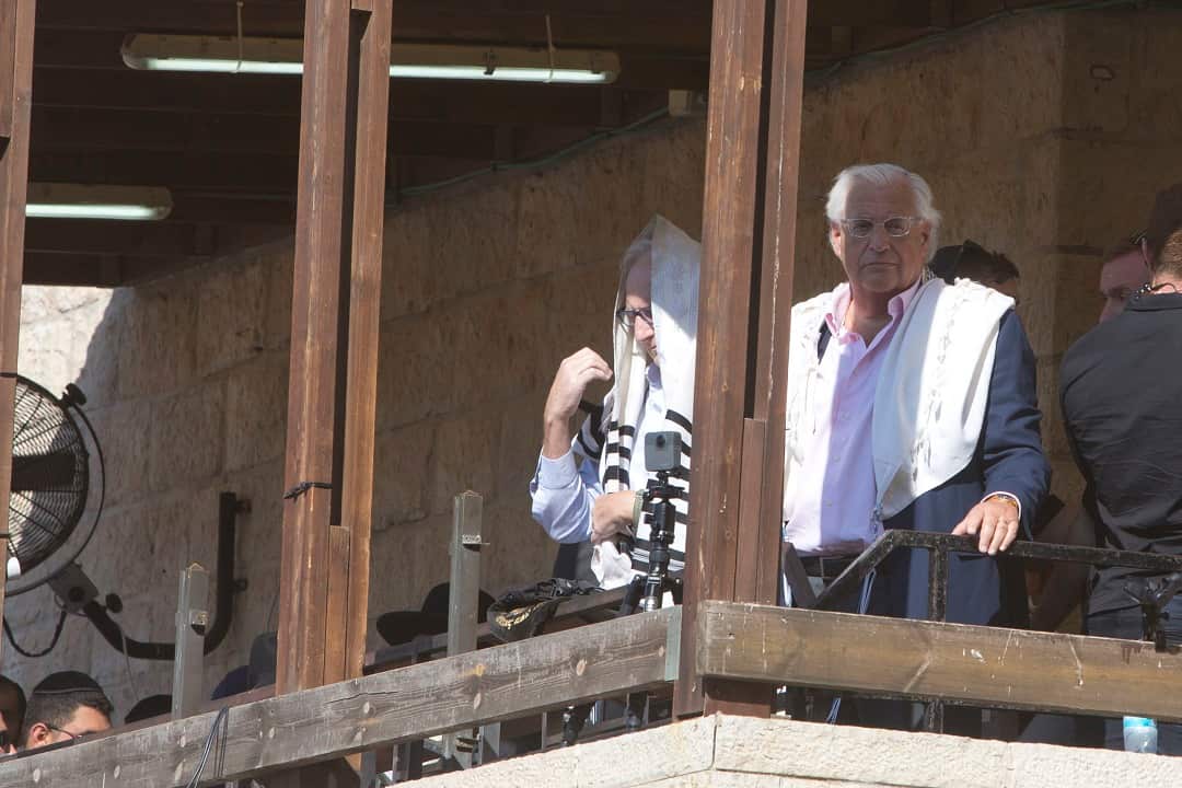 US Ambassador to Israel David Friedman participates in a blessing during the Jewish holiday of Sukkot.