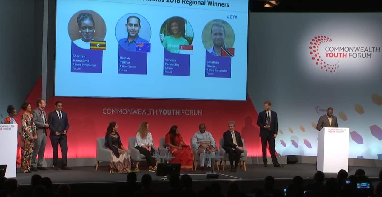The four candidates and Prince Harry at the ceremony