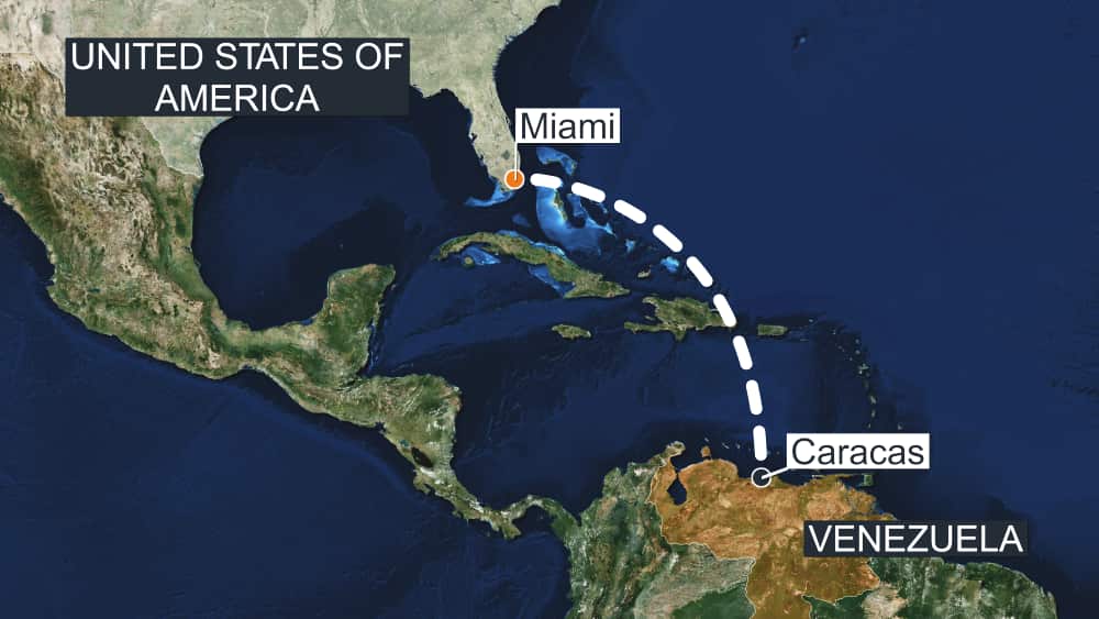 Map of the US and Venezuela