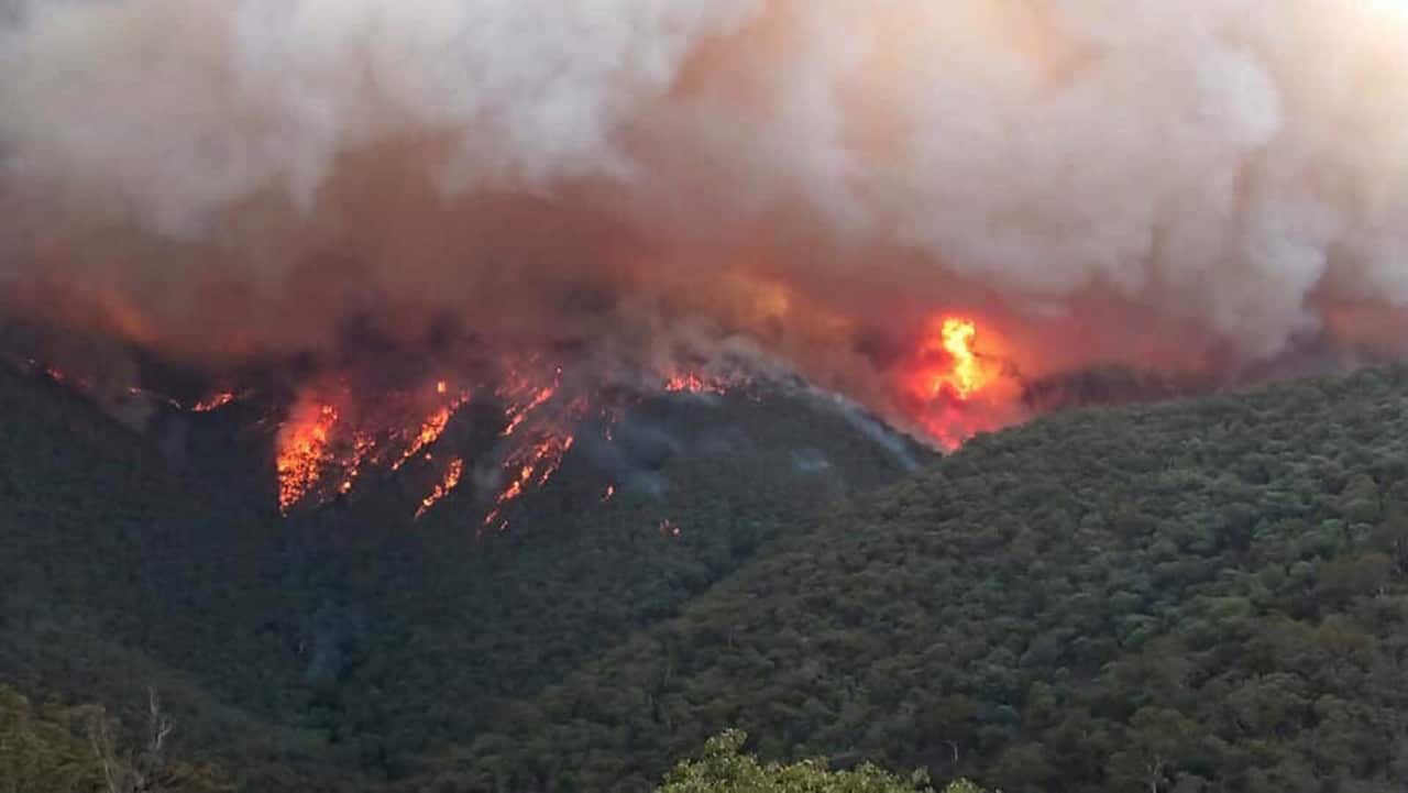 Smoke billowing from a fire burning at East Gippsland, Victoria.