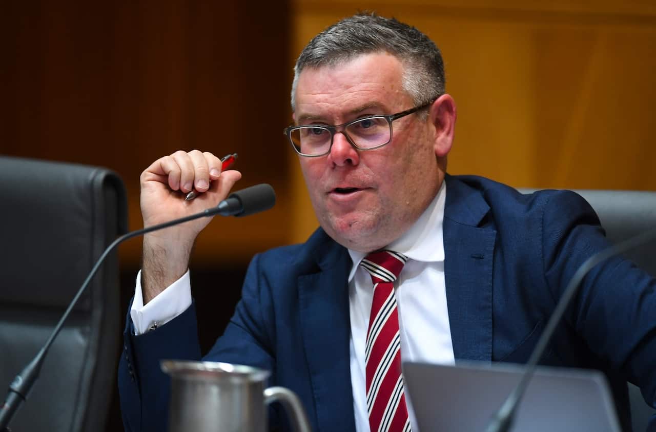 Labor Senator Murray Watt reacts during a Senate Inquiry at Parliament House in Canberra, Wednesday, September 5