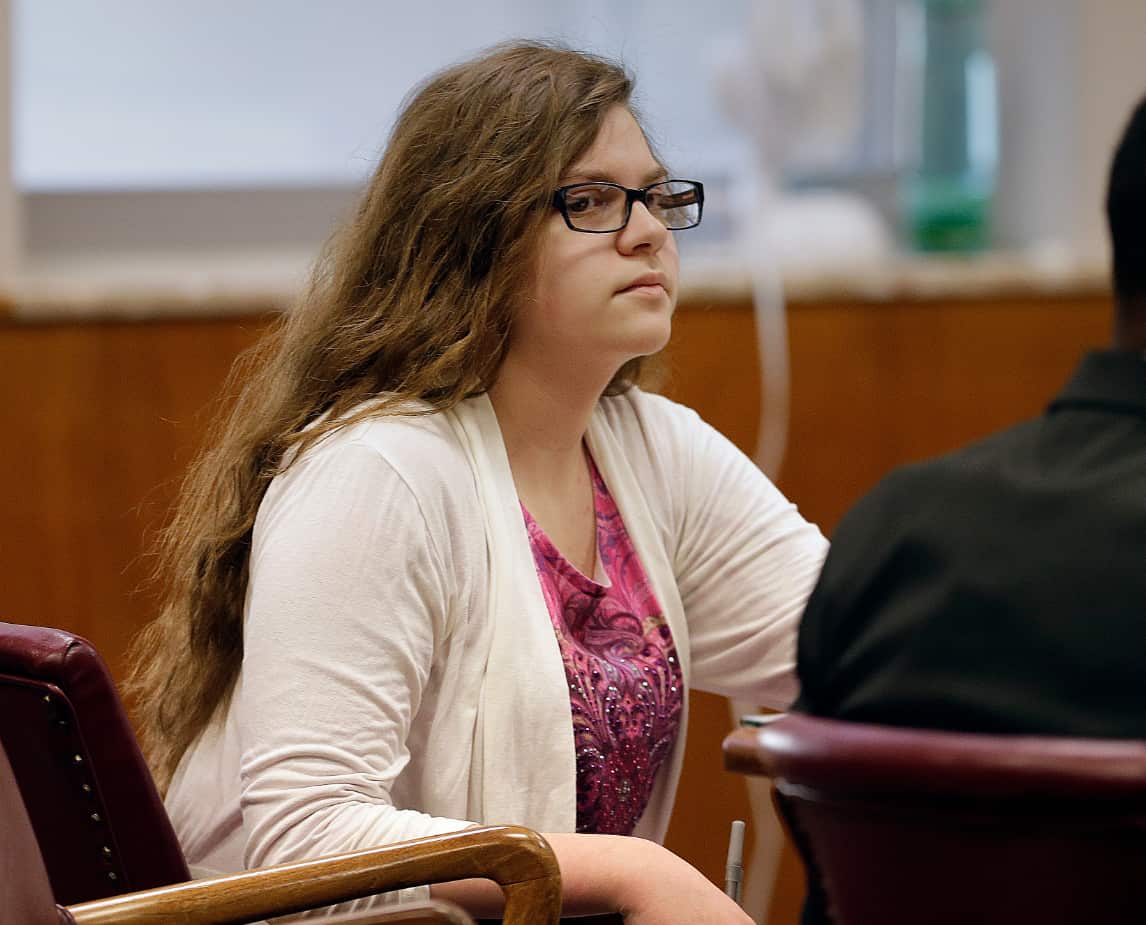 Anissa Weier listens to her former teachers giving evidence during her trial in September.